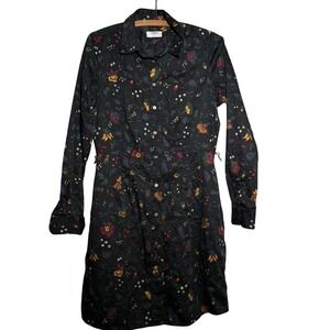 UNTUCKit Womens 4 Floral Long Sleeve Button Up Shirt Dress Dark Cottagecore